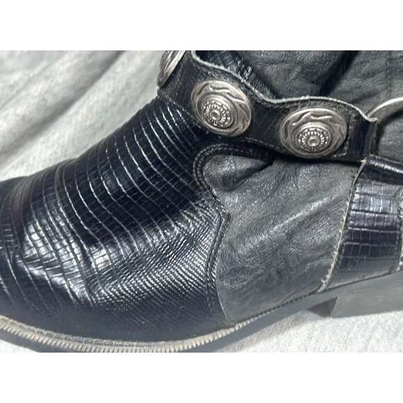 Leather Craft Men's Cowboy Boots Size 6 Westerns Leather Metal Chain Black - Picture 6 of 8